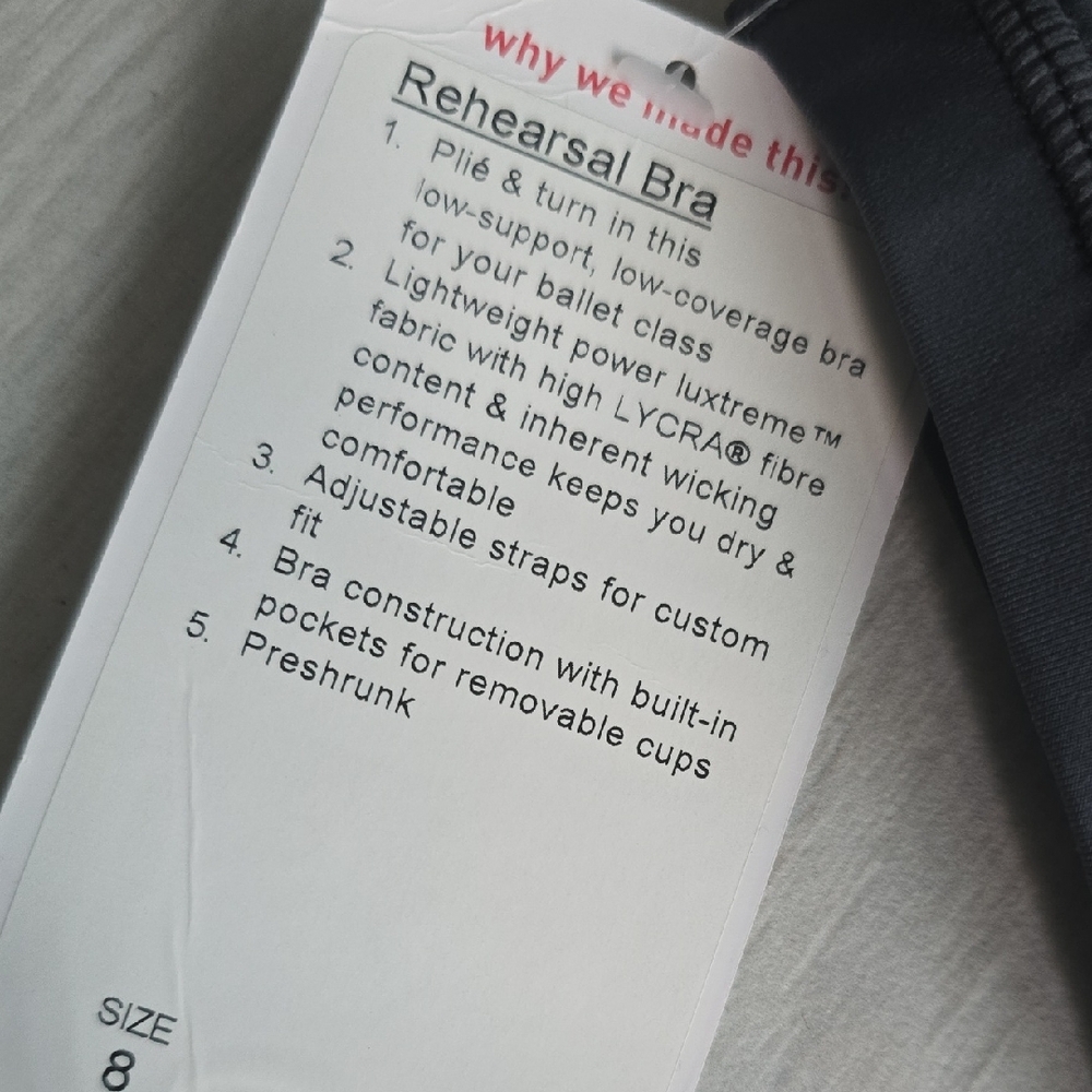 lNWT Lululemon athletica Rehearsal Bra  Midnight Black Bralette - Picture 3 of 3